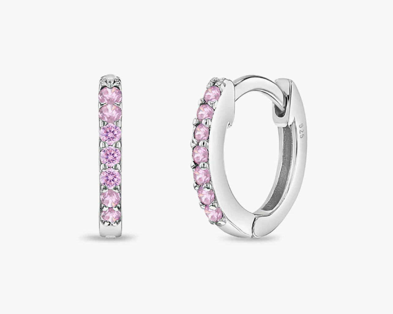 S925 Argollas con detalles rosa