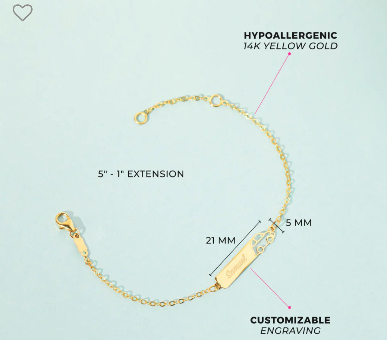 14k con grabado pulsera de carro