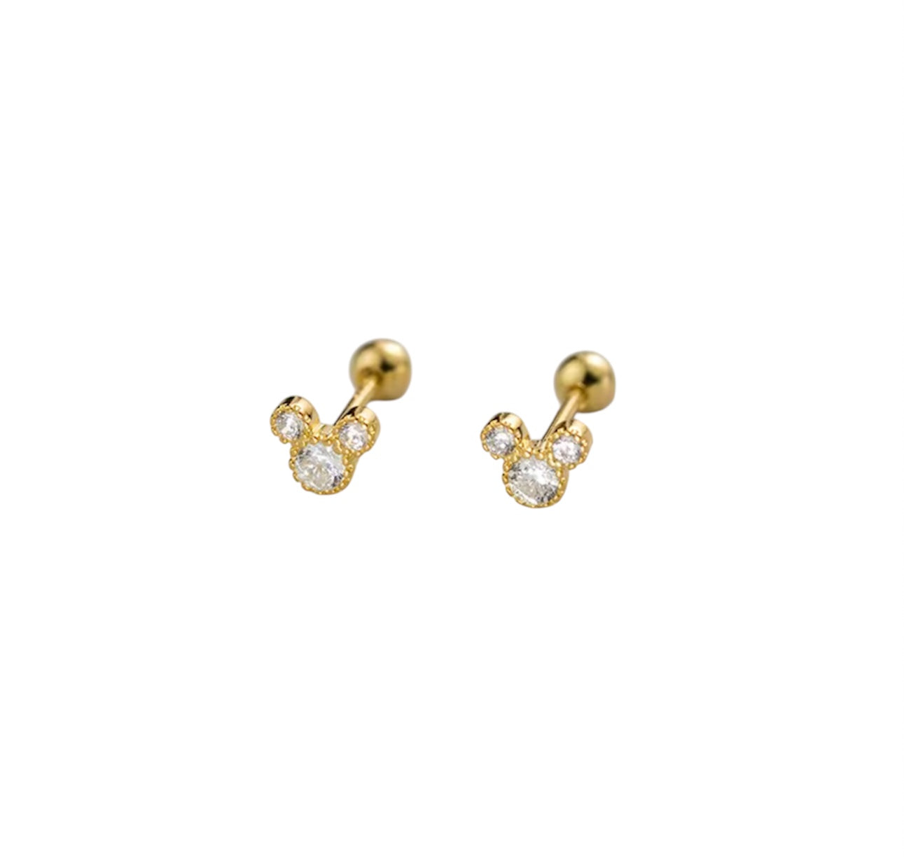Piercing Minnie plata con baño de oro tapón de rosca