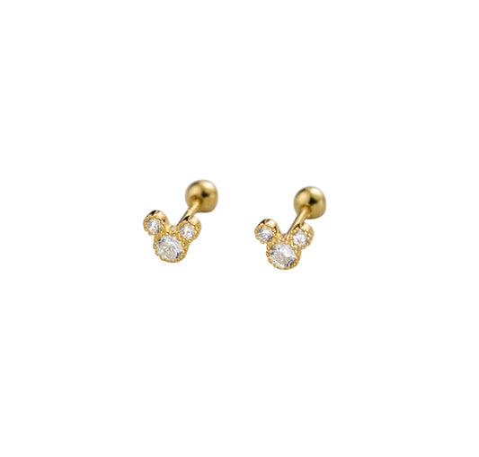 Piercing Minnie plata con baño de oro tapón de rosca