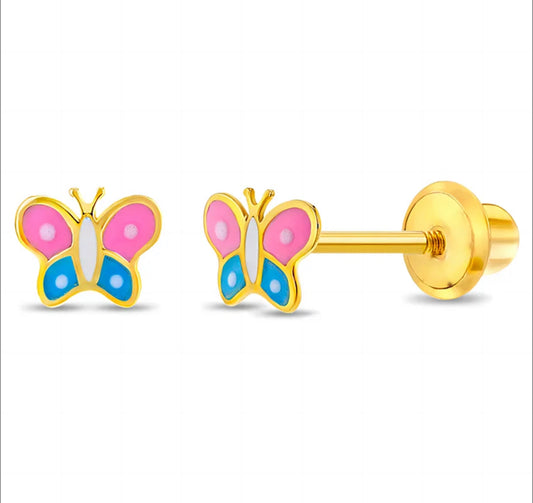 14k Two Tone Colorful Butterfly Earrings